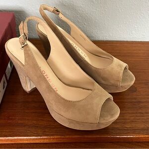 Sacha London Tan Suede Peep-Toe Slingback Heels